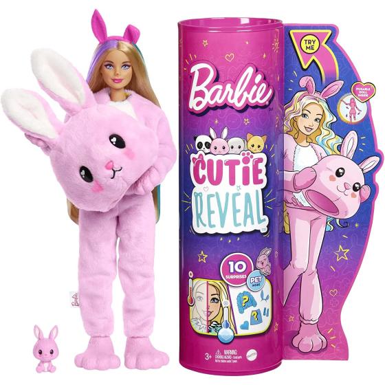 Barbie Cutie Reveal Doll, Bunny Plush Costume, 10 Surprises Including Mini Pet & Color Change