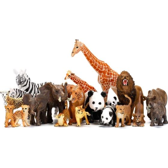 Safari Animals Figures Toys 20 Piece, Realistic Plastic Animals Figurines, African Zoo Wild Jungle Animals Playset with Elephant, Giraffe, Lion, Tiger for Kids Party Supplies Cake Topper