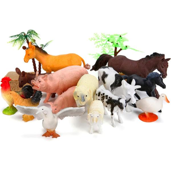 WODMAZ Farm Animals Figures Toys, 26PCS Realistic Jumbo Plastic Farm Figurines Playset Includes Fences, Learning Educational Toys for Boys Girls Toddlers Bath Cupcake Topper Birthday Set