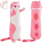 MIAOHAHA Cat Soft Pillow Plush Long Sleeping Pillow Cotton Kitten Pillow Cuddly Stuffed Cute Plush Doll Toy Gift for Kids Girlfriend (Pink, 50cm/19.7in)