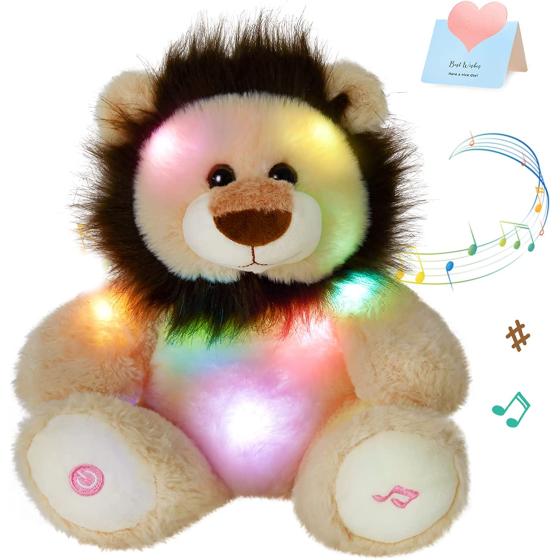 Glow Guards 10" Light Up Music Lion Stuffed Animal LED Glowing Singing Cute Plush Toy Decors Children's Day Birthdays Gifts for Kids Toddlers