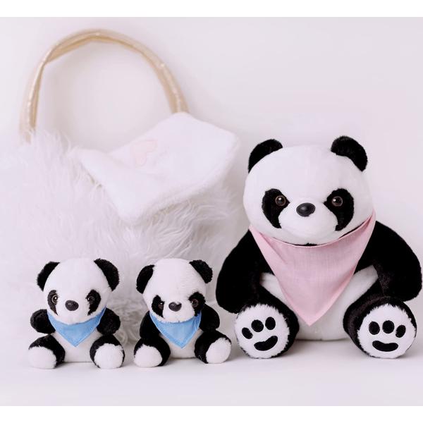 Panda Toy for Girls 5 Pcs Set. Mommy, 2 Baby Panda Toys, XL Furry Bag and Baby Blanket. Cute Plush Gift Set 3 4 5 Year Old Girl, Stuffed Animal for Little Girls. Birthday, Christmas Age 3-8