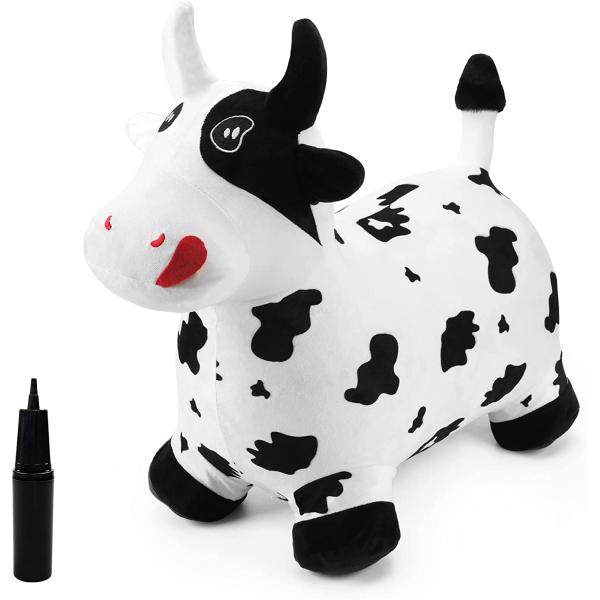 EVERICH TOY Bouncy Animals for Toddlers,Bouncy Horse,Bouncy Pals Cow with Plush Covered,Bouncy Animals for Toddlers,Gift for 18 Months 2 3 4 Year Old