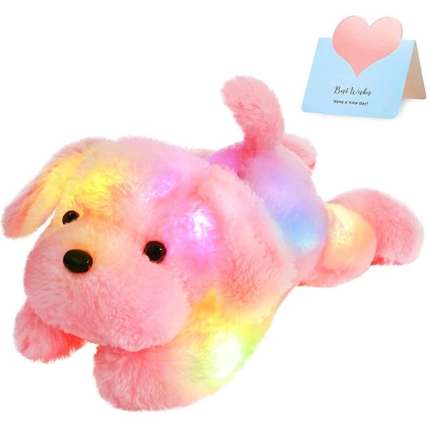 WEWILL 18'' Light up Pink Puppy Dog LED Stuffed Animal with Colorful Night Light Glow Soft Plush Toy Gifts for Kids on Christmas Birthday
