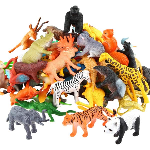 Animals Figure,54 Piece Mini Jungle Animals Toys Set,ValeforToy Realistic Wild Vinyl Plastic Animal Learning Party Favors Toys for Boys Girls Kids Toddlers Forest Small Animals Playset Cupcake Topper