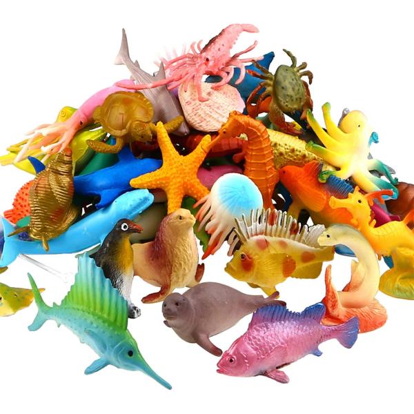 Ocean Sea Animal, 52 Pack Assorted Mini Vinyl Plastic Animal Toy Set, Funcorn Toys Realistic Under The Sea Life Figure Bath Toy for Child Educational Party Cake Cupcake Topper,Valentines Day Gift