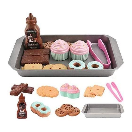 ELitao Cookie Play Food Set, Play Food for Kids Kitchen - Toy Food Accessories - Toy Foods with Play Baking Cookies and Cupcakes Plastic Food for Pretend Play, Kids Toddler Childrens Birthday Gifts