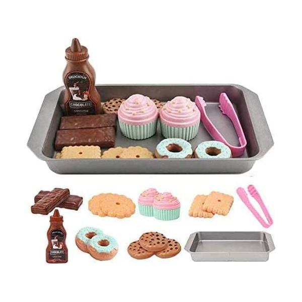 ELitao Cookie Play Food Set, Play Food for Kids Kitchen - Toy Food Accessories - Toy Foods with Play Baking Cookies and Cupcakes Plastic Food for Pretend Play, Kids Toddler Childrens Birthday Gifts