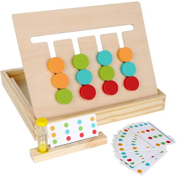 Montessori Learning Toys Slide Puzzle Color & Shape Matching Brain Teasers Logic Game Preschool Educational Wooden Toys for Kids Boys Girls Age 3 4 5 6 7 Years Old Travel Toys Birthday Gifts for Kids