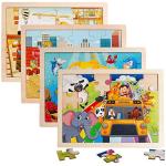 4 Packs 24 PCs Jigsaw Puzzles for Kids Preschool Educational Brain Teaser Boards Toys Animal Zoo Bus Marine World Construction Sites Children Enlightenment 3 Years Old and Up