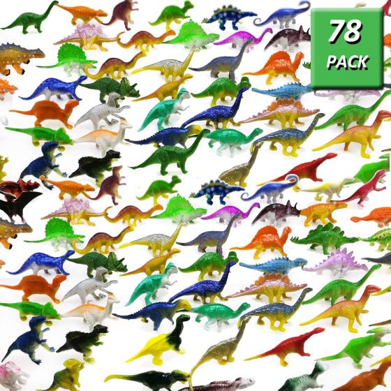 OuMuaMua 78 Pack Mini Dinosaur Figure Toys, Plastic Dinosaur Toy Set Including T-rex, Stegosaurus, Monoclonius for Kids Toddler Birthday Cake Topper, Christmas Easter Valentines Day Gifts