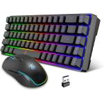 Snpurdiri 60% Wireless Gaming Keyboard and Mouse Combo,LED Backlit Rechargeable 2000mAh Battery,Small Membrane But Mechanical Keyboard + 6D 3200DPI Mice for Gaming,Business Office