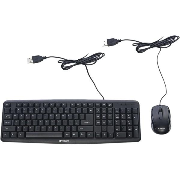 Verbatim Slimline Wired Keyboard and Mouse Combo, Optical Wired Mouse, Full-Size Keyboard, USB Plug-and-Play, Compatible with PC, Laptop - Frustration Free Packaging Black
