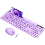 Keyboard and Mouse Wireless, Vivefox Wireless Keyboard with Phone Holder USB A & Type C Receiver Cute Keyboard and Mouse Compatible for Windows, Mac, MacBook/Air/Pro Computer (Purple)