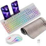 Wireless Gaming Keyboard and Mouse Combo,Snpurdiri True RGB Rechargeable Full Size Anti-ghosting Keyboard with Tablet/Phone Bracket, RGB Mouse,Long Battery Life for Gaming, Office(White)