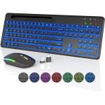 Wireless Keyboard and Mouse Backlit - Slim Keyboard with Phone Holder, Lighted Keys - Silent Rechargeable Cordless Mouse Combo for MacBook, PC, Laptop, Chromebook, by SABLUTE