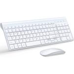 Wireless Keyboard and Mouse Ultra Slim Combo, TopMate 2.4G Silent Compact USB Mouse and Scissor Switch Keyboard Set with Cover, 2 AA and 2 AAA Batteries, for PC/Laptop/Windows/Mac - White