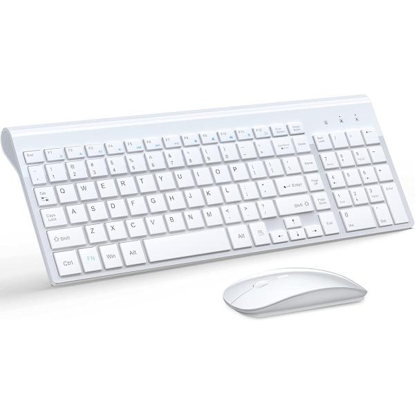 Wireless Keyboard and Mouse Ultra Slim Combo, TopMate 2.4G Silent Compact USB Mouse and Scissor Switch Keyboard Set with Cover, 2 AA and 2 AAA Batteries, for PC/Laptop/Windows/Mac - White