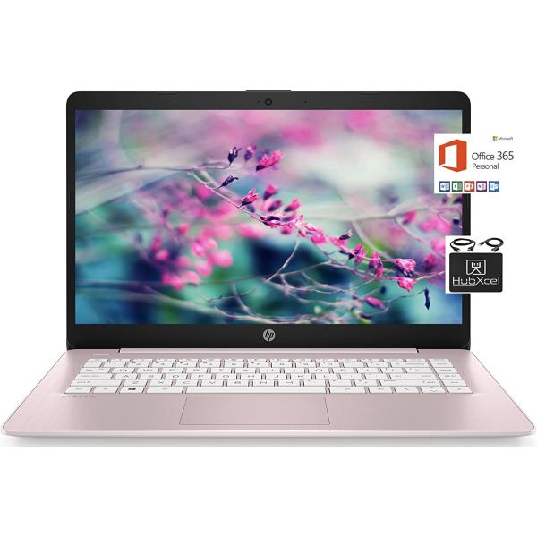 2021 Newest HP 14 inch HD Laptop Computer, Intel Celeron N4000 up to 2.6 GHz, 4GB DDR4, 64GB eMMC Storage, WiFi , Webcam, HDMI, Bluetooth, 1 Year Microsoft 365,Windows 10 S, Rose Pink + Hubxcel Cables