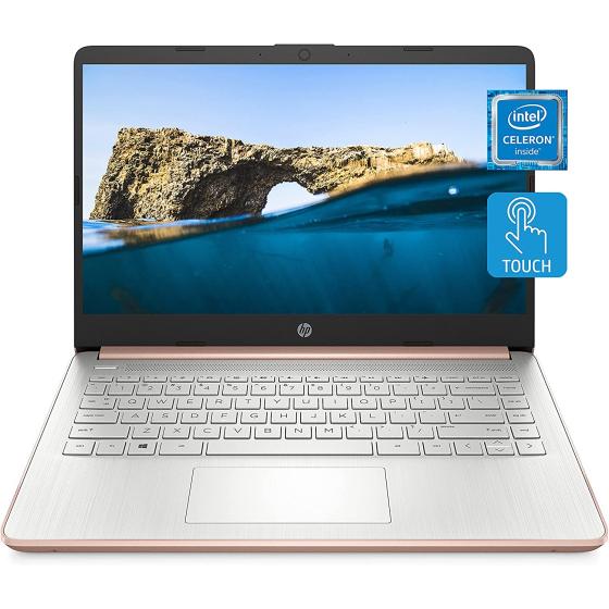 HP 14 Laptop, Intel Celeron N4020, 4 GB RAM, 64 GB Storage, 14-inch HD Touchscreen, Windows 10 Home, Thin & Portable, 4K Graphics, One Year of Microsoft 365 (14-dq0070nr, 2021, Pale Rose Gold)
