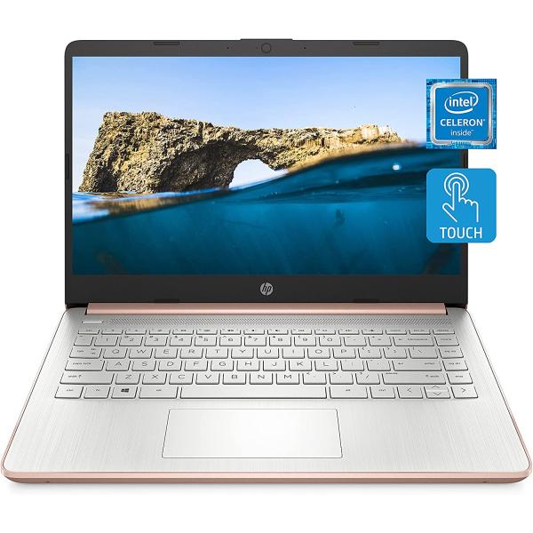 HP 14 Laptop, Intel Celeron N4020, 4 GB RAM, 64 GB Storage, 14-inch HD Touchscreen, Windows 10 Home, Thin & Portable, 4K Graphics, One Year of Microsoft 365 (14-dq0070nr, 2021, Pale Rose Gold)