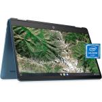 HP Laptop X360 14a Chromebook 14" HD Touchscreen, Entertaining from Any Angle Intel Celeron, 4GB DDR4 64GB eMMC WiFi Webcam Stereo Speakers Bluetooth 4.2 Chrome Blue Metallic Color