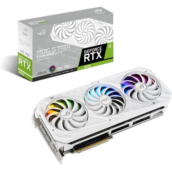 ASUS ROG STRIX NVIDIA GeForce RTX? 3090 White OC Edition Gaming Graphics Card (PCIe 4.0, 24GB GDDR6X, HDMI 2.1, DisplayPort 1.4a, White color scheme, Axial-tech Fan Design, 2.9-slot, Super Alloy Power