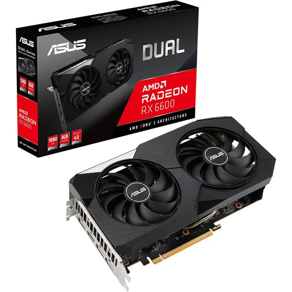 ASUS Dual AMD Radeon? RX 6600 8GB GDDR6 Gaming Graphics Card (AMD RDNA? 2, PCIe 4.0, 8GB GDDR6 memory, HDMI 2.1, DisplayPort 1.4a, Axial-tech fan design, 0dB technology)