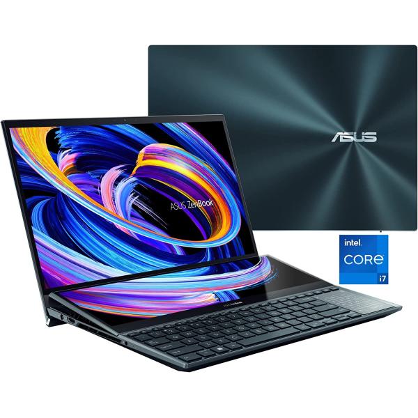 ASUS ZenBook Pro Duo 15 UX582 Laptop, 15.6” OLED 4K Touch Display, i7-12700H, 16GB, 1TB, GeForce RTX 3060, ScreenPad Plus, Windows 11 Home, Celestial Blue, UX582ZM-AS76T