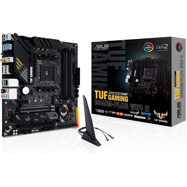ASUS TUF GAMING B550M-PLUS WiFi II AMD AM4 (3rd Gen Ryzen) microATX gaming motherboard (PCIe 4.0, WiFi 6 2.5Gb LAN, BIOS FlashBack, HDMI 2.1, USB 3.2 Gen 2, Addressable Gen 2 RGB header and AURA Sync)