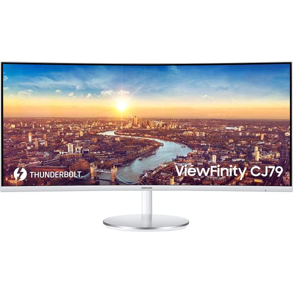 SAMSUNG CJ79 Series 34-Inch ViewFinity Ultrawide QHD (3440x1440) Computer Monitor, 100Hz, Thunderbolt 3 Daisy Chain, QLED, HDMI, USB Hub, Height Adjustable Stand (LC34J791WTNXZA), White