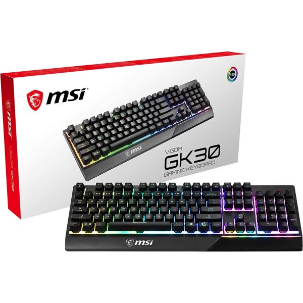 MSI Vigor GK30 RGB Gaming Keyboard, 6-Zone RGB Lighting, Water Repellent & Splash-Proof, Mechanical-Like Plunger Switches