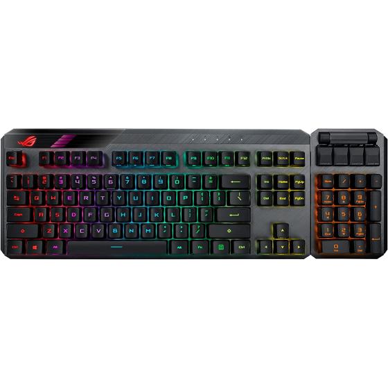 ASUS ROG Claymore II Wireless Modular Gaming Mechanical Keyboard (ROG RX Switches, detachable numpad & wrist rest for TKL 80%/100%, Aura Sync, media controls, fast charge, USB 2.0 Passthrough)-Black