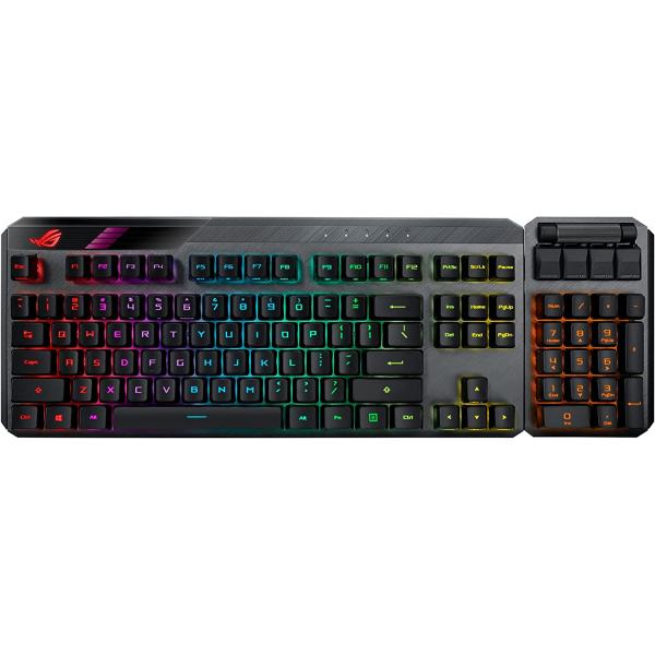 ASUS ROG Claymore II Wireless Modular Gaming Mechanical Keyboard (ROG RX Switches, detachable numpad & wrist rest for TKL 80%/100%, Aura Sync, media controls, fast charge, USB 2.0 Passthrough)-Black