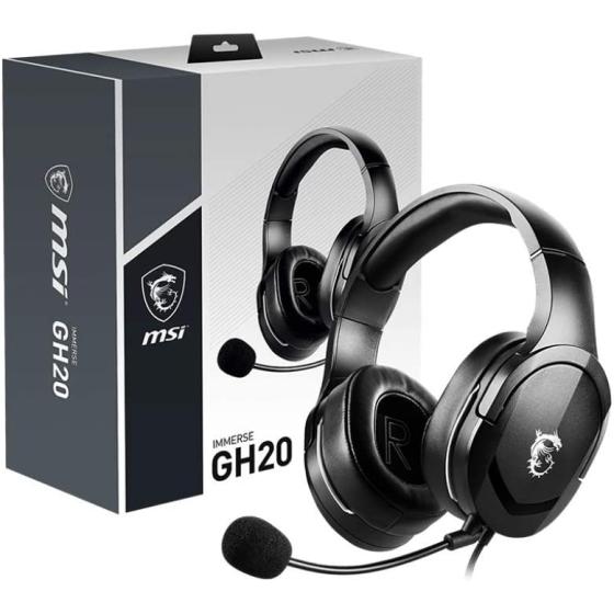 MSI Immerse GH20 Wired Gaming Headset, Adjustable Lightweight Design, Volume Inline Controls, Glasses-Friendly Ear Cups, 3.5mm Audio Jack, PC/Mac/PS4/Xbox
