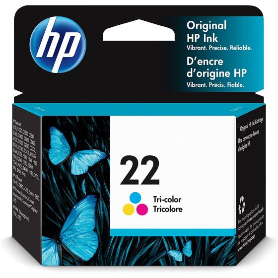 HP 22 Tri-color Ink Cartridge | Works with DeskJet D1300, D1400, D1500, D2300, D2400, F300, F2100, F2200, F4100, 3900; OfficeJet J3600, 4315, 5600; PSC 1410; Fax 1250, 3180 Series | C9352AN