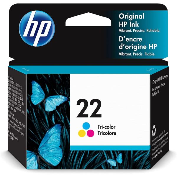 HP 22 Tri-color Ink Cartridge | Works with DeskJet D1300, D1400, D1500, D2300, D2400, F300, F2100, F2200, F4100, 3900; OfficeJet J3600, 4315, 5600; PSC 1410; Fax 1250, 3180 Series | C9352AN