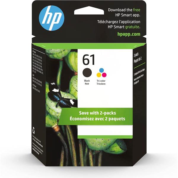 HP 61 Black/Tri-color Ink (2 Count - pack) | Works with DeskJet 1000, 1010, 1050, 1510, 2050, 2510, 2540, 3000, 3050, 3510; ENVY 4500, 5530; OfficeJet 2620, 4630 | Eligible for Instant Ink | CR259FN