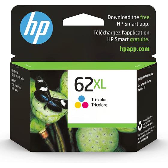 HP 62XL Tri-color High-yield Ink | Works with HP ENVY 5540, 5640, 5660, 7640 Series, HP OfficeJet 5740, 8040 Series, HP OfficeJet Mobile 200, 250 Series | Eligible for Instant Ink | C2P07AN