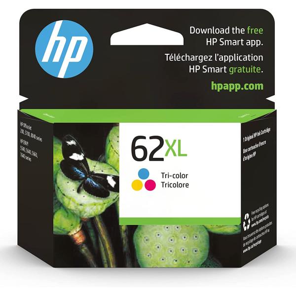 HP 62XL Tri-color High-yield Ink | Works with HP ENVY 5540, 5640, 5660, 7640 Series, HP OfficeJet 5740, 8040 Series, HP OfficeJet Mobile 200, 250 Series | Eligible for Instant Ink | C2P07AN