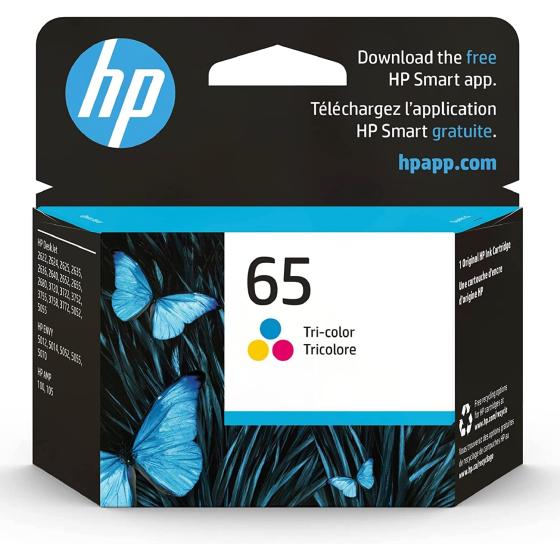 HP 65 Tri-color Ink Cartridge | Works with HP AMP 100 Series, HP DeskJet 2600, 3700 Series, HP ENVY 5000 Series | Eligible for Instant Ink | N9K01AN