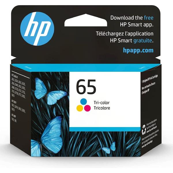 HP 65 Tri-color Ink Cartridge | Works with HP AMP 100 Series, HP DeskJet 2600, 3700 Series, HP ENVY 5000 Series | Eligible for Instant Ink | N9K01AN