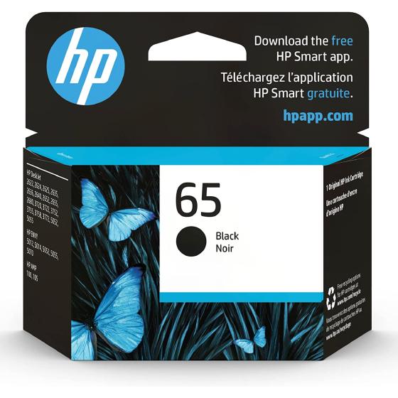 HP 65 Black Ink Cartridge | Works with HP AMP 100 Series, HP DeskJet 2600, 3700 Series, HP ENVY 5000 Series | Eligible for Instant Ink | N9K02AN