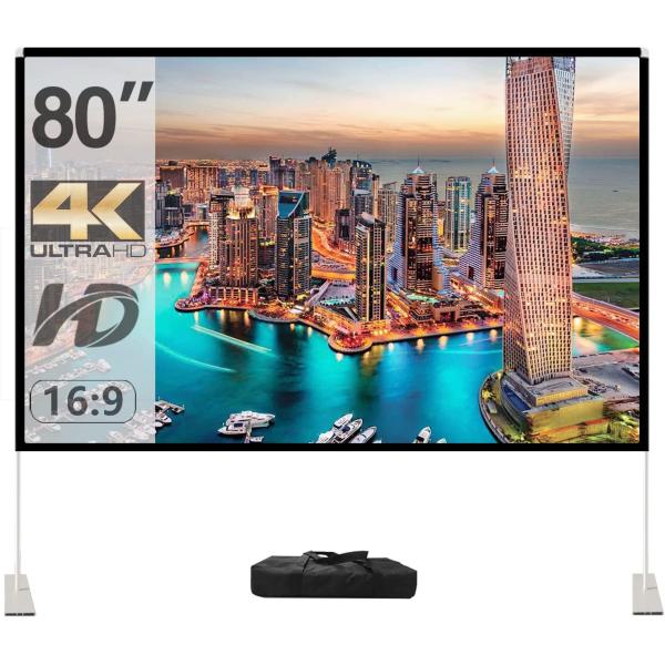 Projector Screen with Stand 80 inch Portable Projection Screen 16:9 4K HD Projections Movies Screen with Carry Bag for Indoor Outdoor Home Theater Backyard Cinema Travel