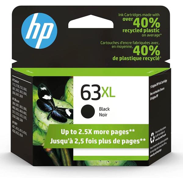 HP 63XL Black High-yield Ink Cartridge | Works with HP DeskJet 1112, 2130, 3630 Series; HP ENVY 4510, 4520 Series; HP OfficeJet 3830, 4650, 5200 Series | Eligible for Instant Ink | F6U64AN