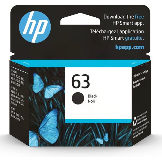 HP 63 Black Ink Cartridge | Works with HP DeskJet 1112, 2130, 3630 Series; HP ENVY 4510, 4520 Series; HP OfficeJet 3830, 4650, 5200 Series | Eligible for Instant Ink | F6U62AN