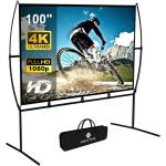 Projector Screen with Stand Foldable Portable Movie Screen 100 Inch（16：9）, HD 4K Double Sided Projection Screen Indoor Outdoor Projector Movies Screen for Home Theater (100 Inch) …