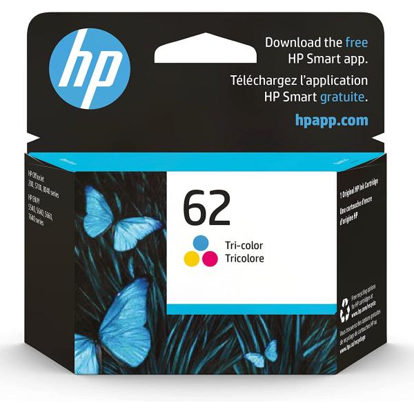 HP 62 Tri-color Ink Cartridge | Works with HP ENVY 5540, 5640, 5660, 7640 Series, HP OfficeJet 5740, 8040 Series, HP OfficeJet Mobile 200, 250 Series | Eligible for Instant Ink | C2P06AN