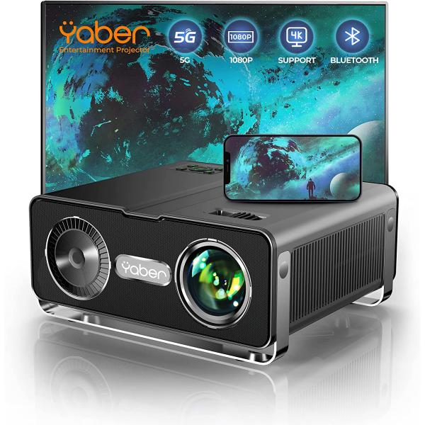 YABER V10 5G WiFi Bluetooth Projector, 15000L Full HD Native 1080P Projector 4K Support, 2023 Upgraded 4D/4P Keystone&Zoom, Home Theater&Outdoor Video Projector for Smartphone/TV Stick/PC/PPT/PS5