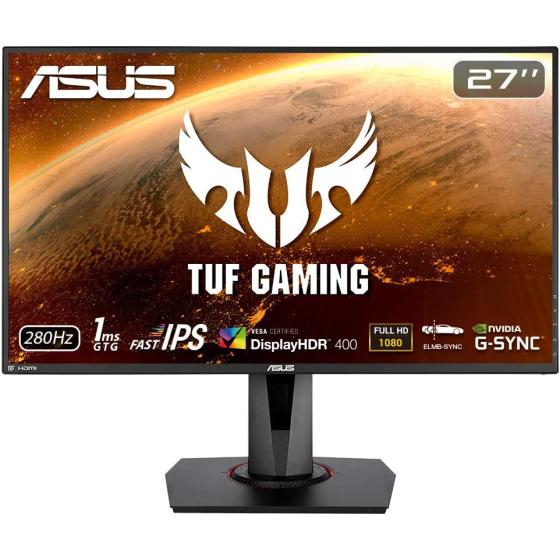 ASUS TUF Gaming VG279QM 27” HDR Monitor, 1080P Full HD (1920 x 1080), Fast IPS, 280Hz, G-SYNC Compatible, Extreme Low Motion Blur Sync (ELMB SYNC), 1ms, DisplayHDR 400,, BLACK